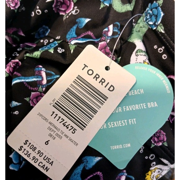 Torrid Plus Size 6 Black Mermaid Tie Skater Swim Dress W/ Support Bra NEW A113 - Picture 2 of 12